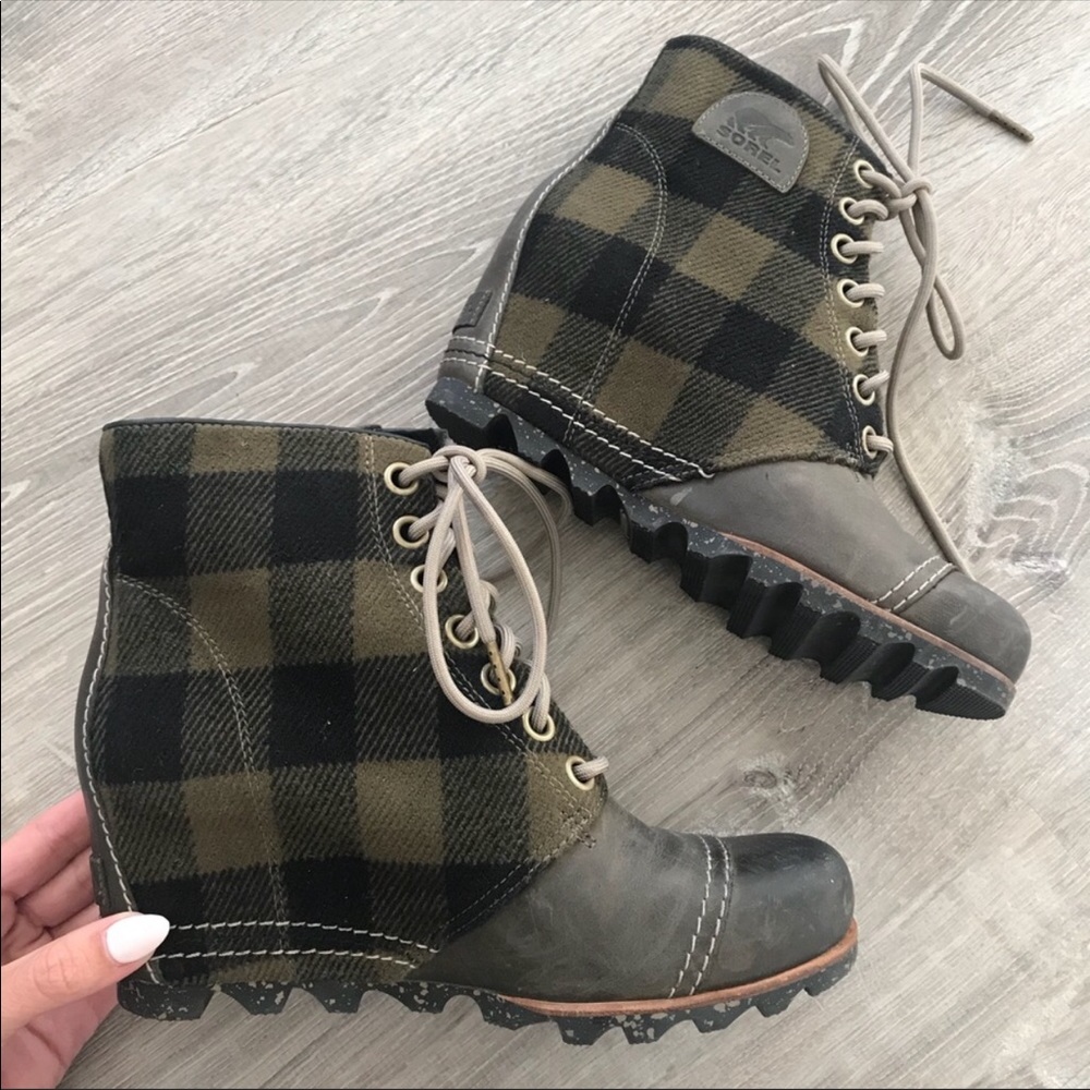 Plaid Sorel Wedge Booties